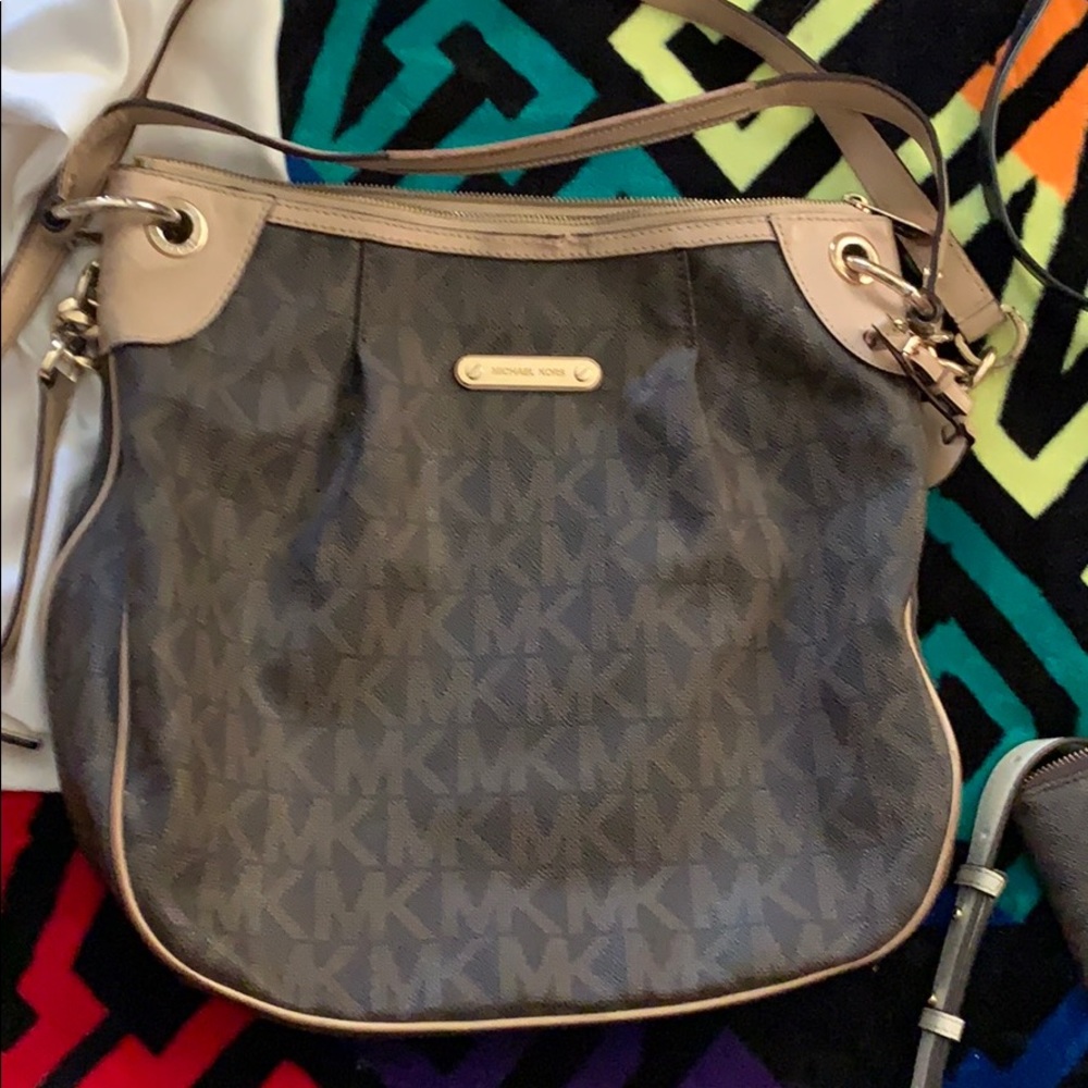 FINAL OFFER-MK monogram hobo bag brown and cream